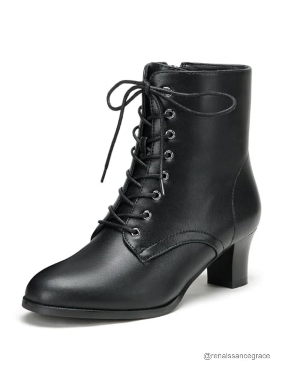 Women's Lace-Up Ankle Boots with Side Zipper Mid Block Heel Synthetic